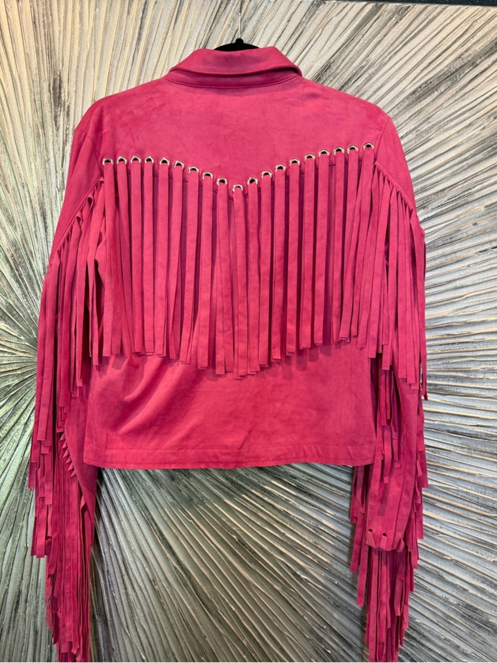 Magenta Suede Fringe Jacket with Snap Front - Picture 3 of 5